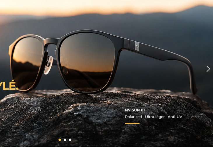 Lunettes NetVision sur rocher au coucher du soleil